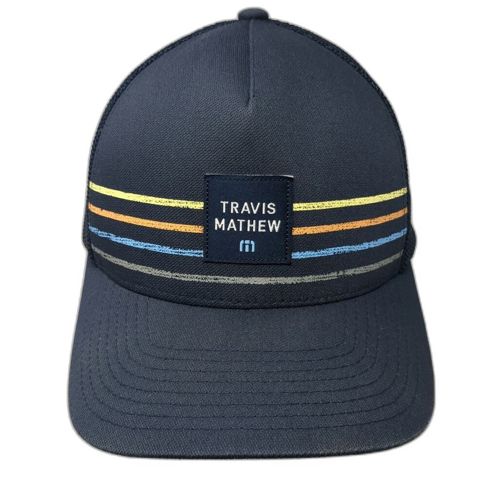 Travis Mathew Trucker Hat Blue One Size Snapback Mesh Horizontal Stripes Golf